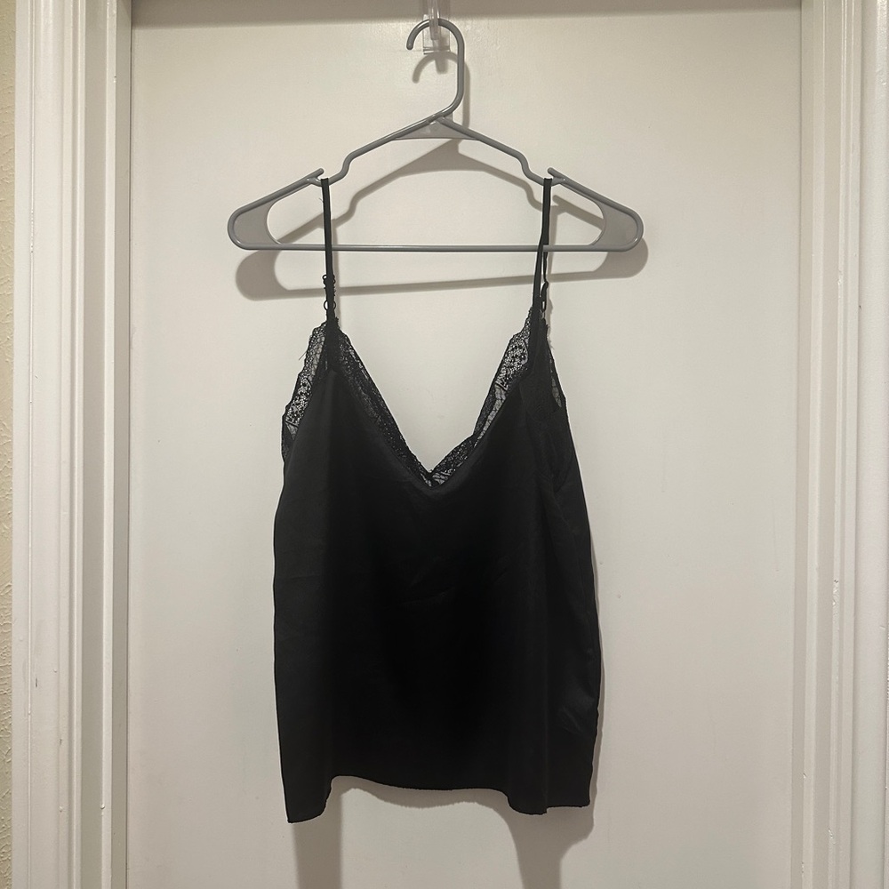 Shein Black Lace Trim Silky Cami Cropped Top NWOT